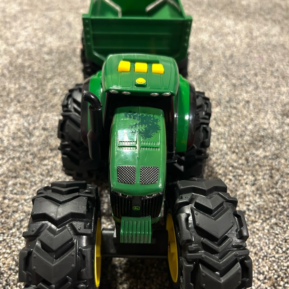 John Deere Green and Yellow Toy Tractor with Black Wheels